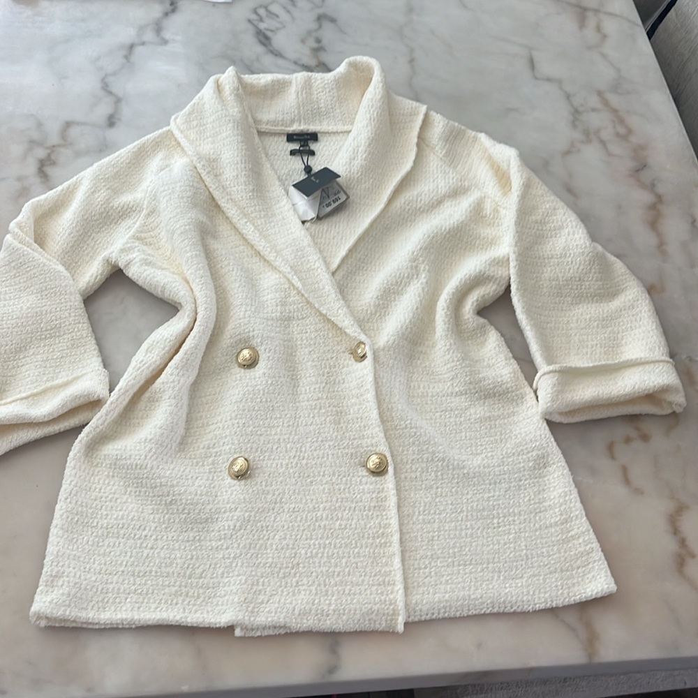 Massimo Dutti Weave Textured Wrap Cardigan With Gold Buttons Ivory Cream Sz S/M - Picture 7 of 15